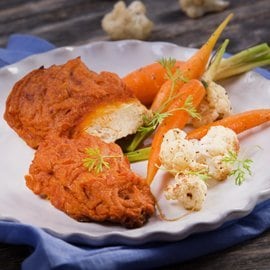 Pollo Empanizado con Vegetales Baby Salteados